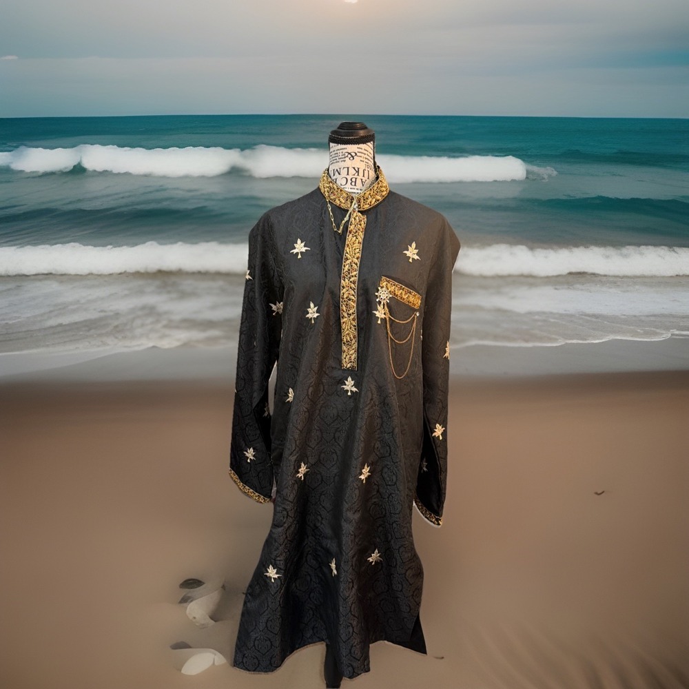 Mens Indian Kurta Viscose Silk Embroidered Wedding Party Ethnic Wear Dressy 579‎